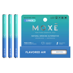 MOXE natural menthol air inhaler front view; compact design for easy daily portability.