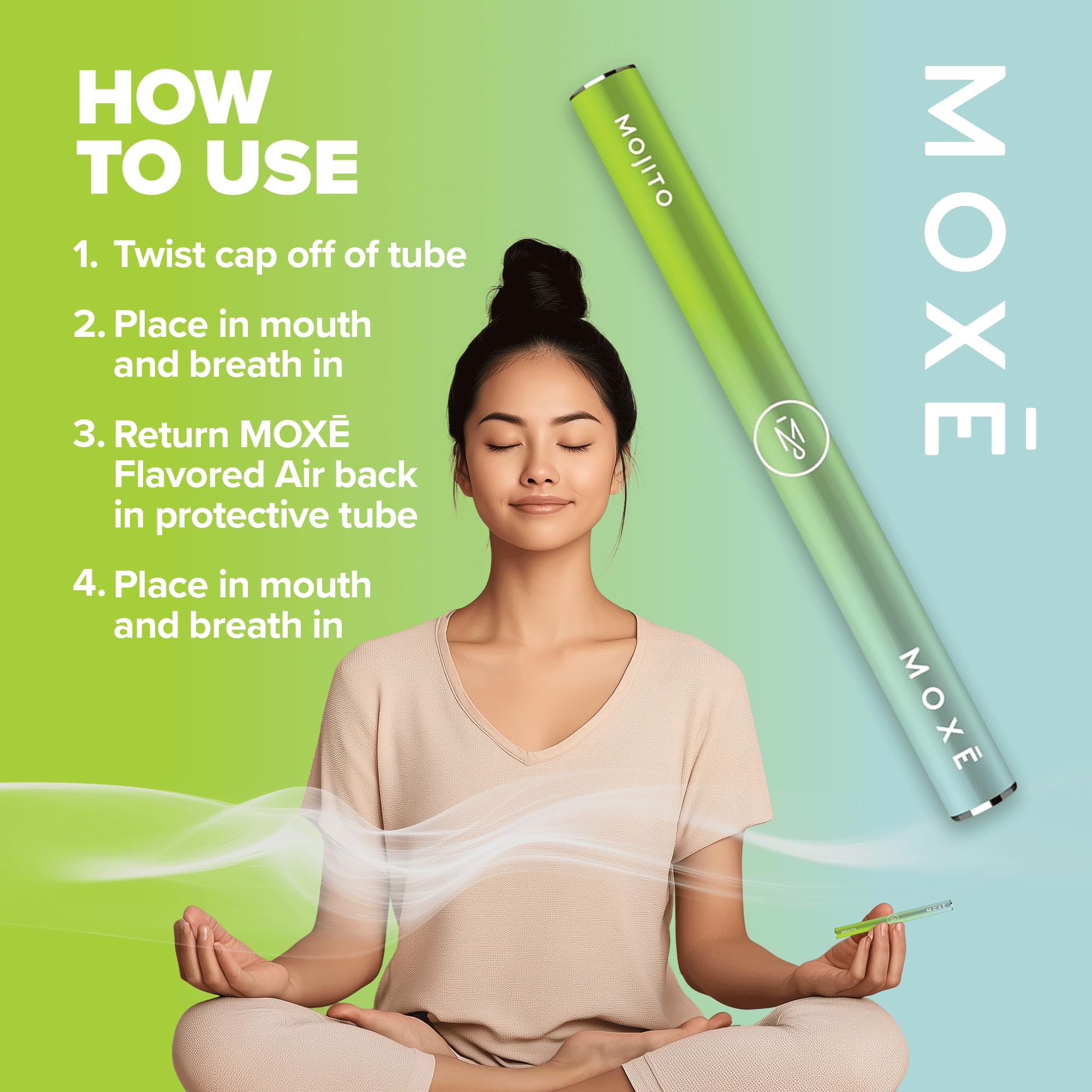 MOXE Natural Mojito Air Inhaler travel-safe design enables discreet use.
