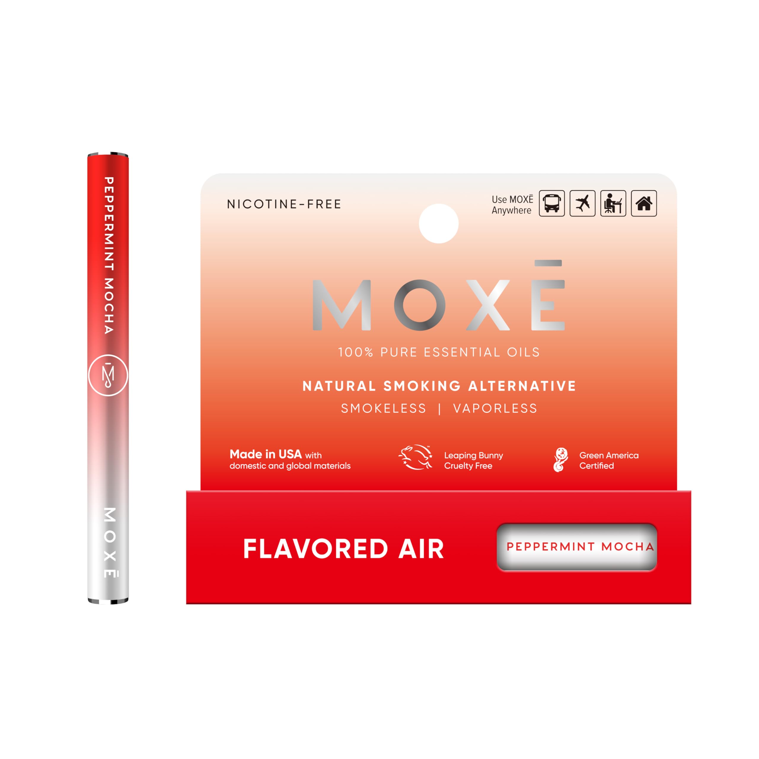 MOXE natural peppermint mocha air inhaler front view, portable aromatherapy for everyday refreshment