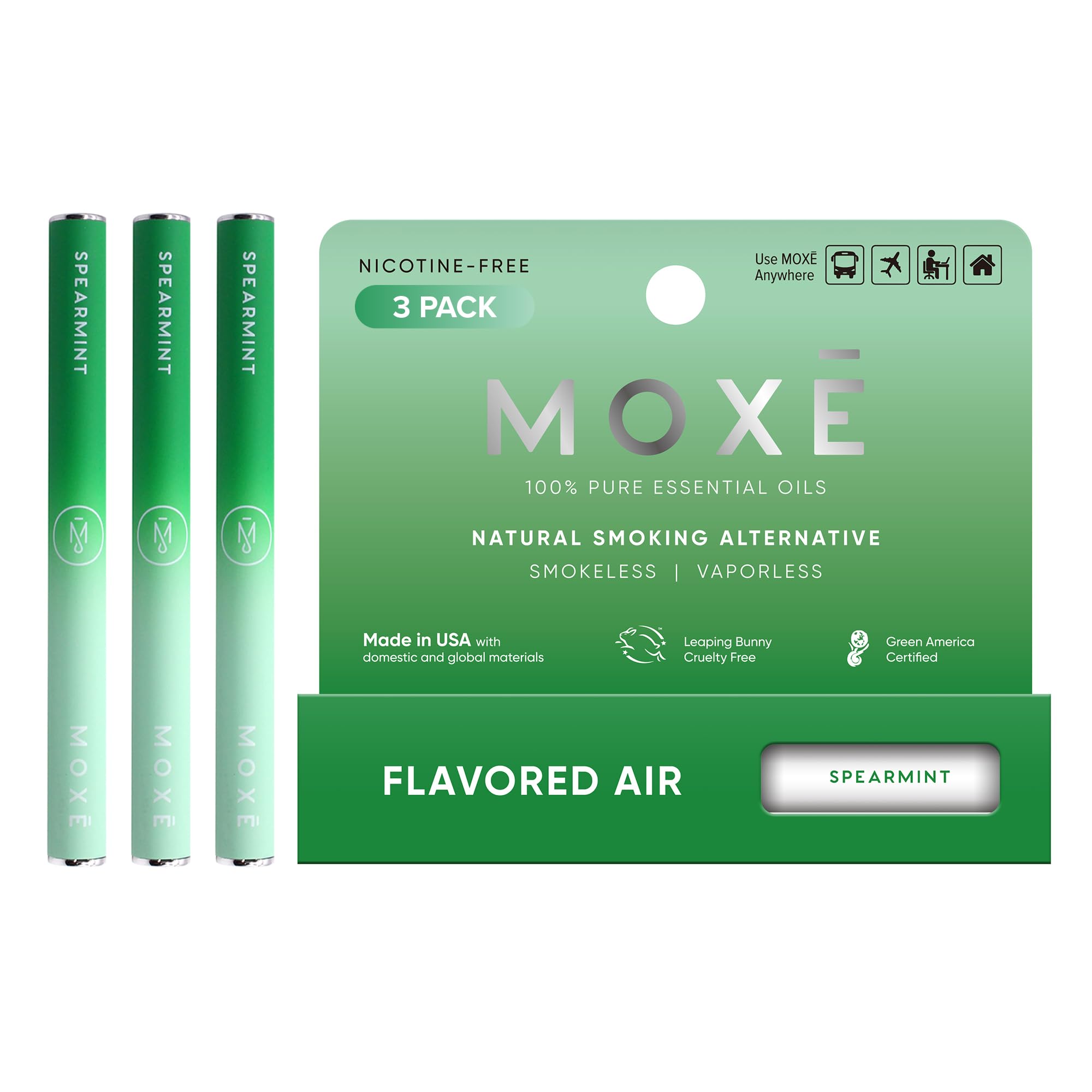 MOXE Natural Spearmint Air Inhaler 3-pack front view for quick refreshment.