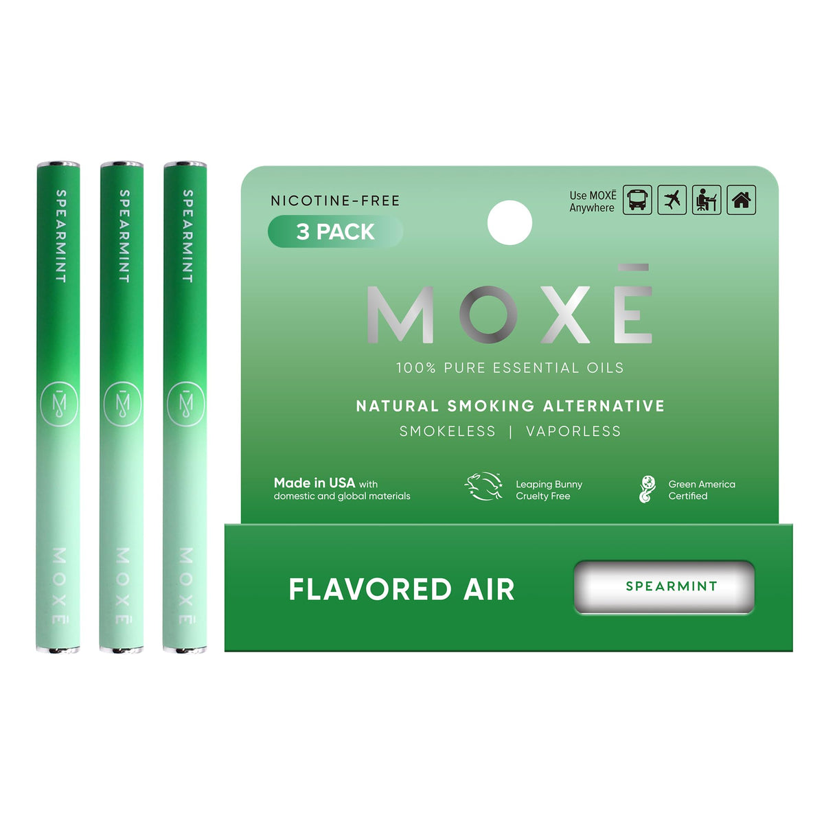 MOXE Natural Spearmint Air Inhaler 3-pack front view for quick refreshment.