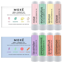 MOXE Smell Training Kit box displaying Phase 1 and Phase 2 components for home use.