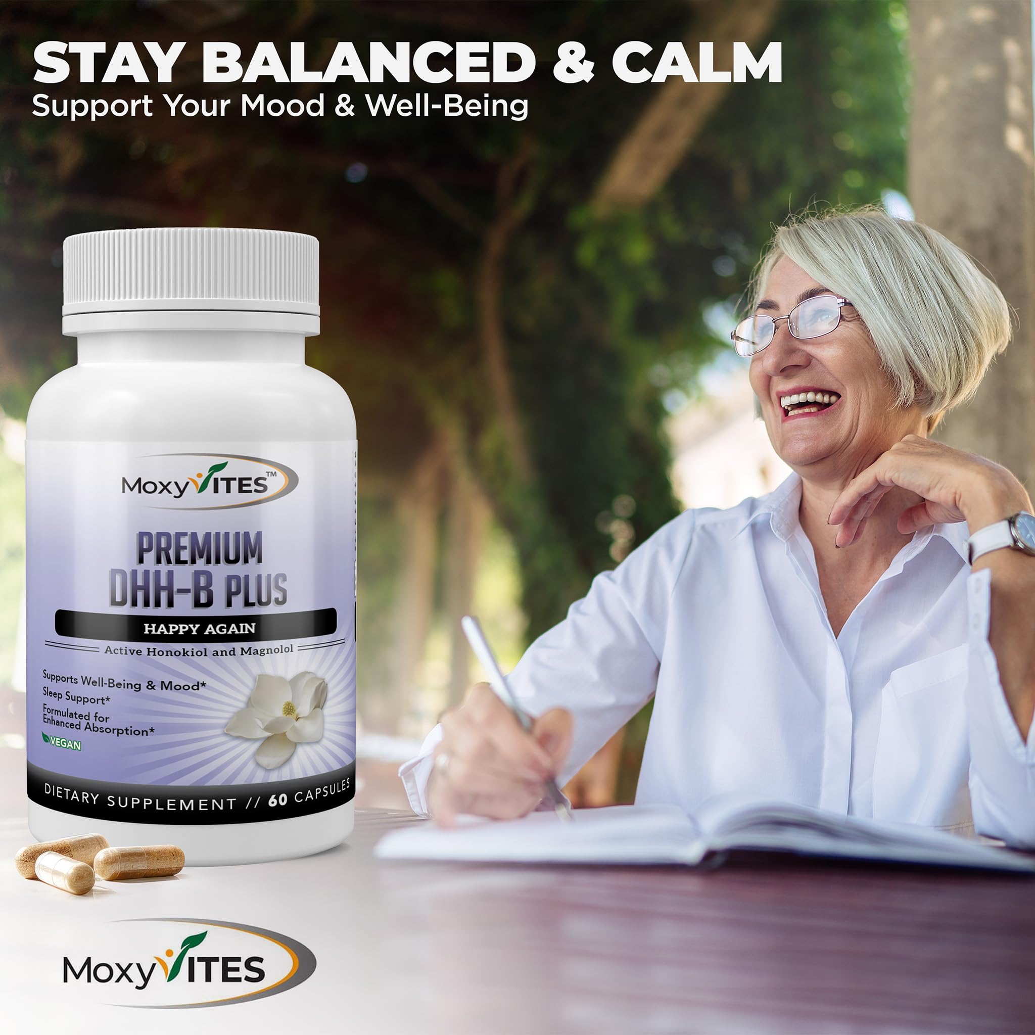 Vegan capsules of MoxyVites DHH-B ready for daily use.