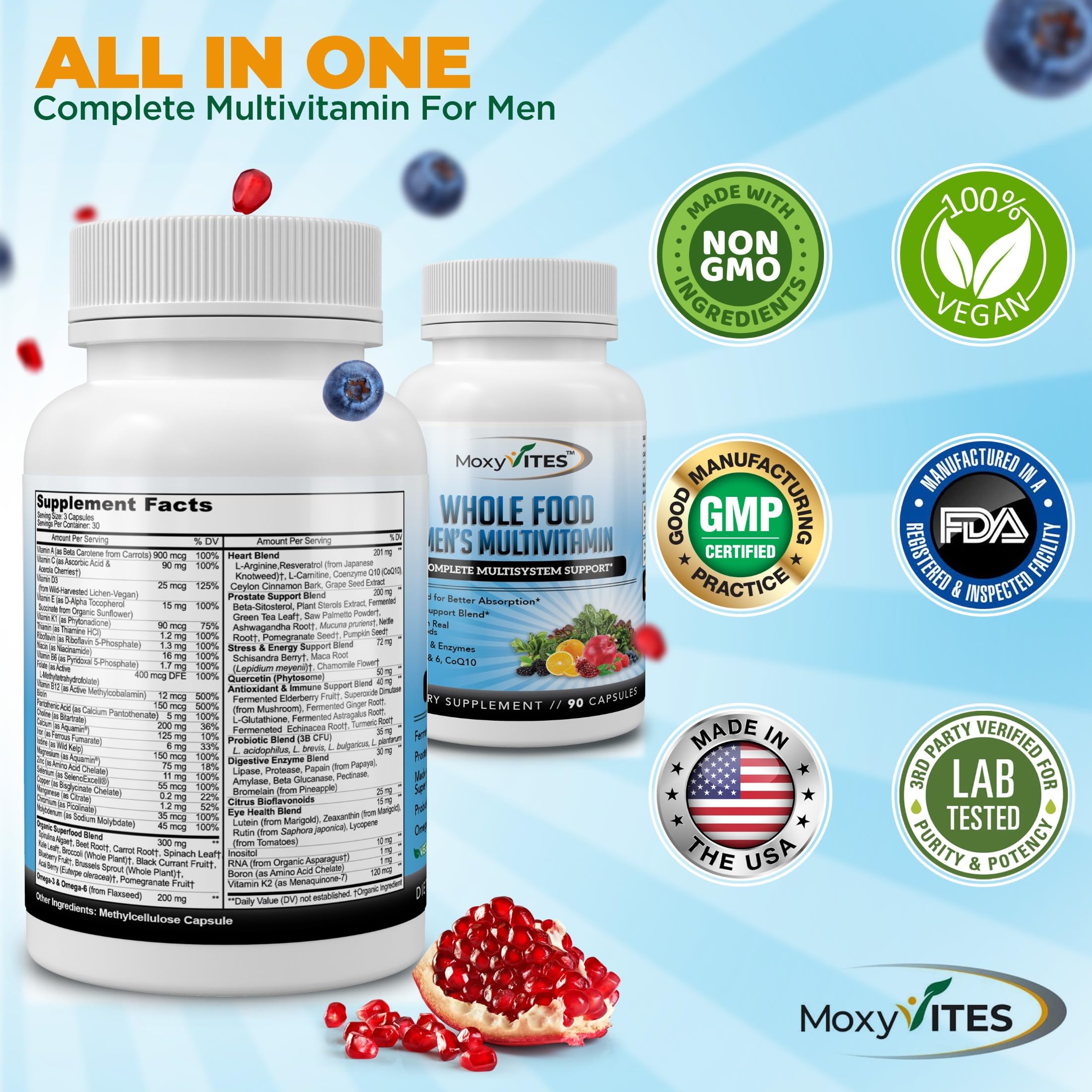 Bottle highlights iron and B-complex formulation for daily nutrient balance