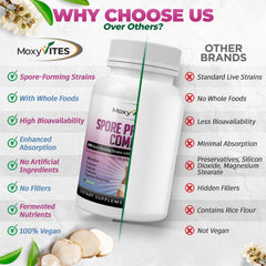 MoxyVites Spore Probiotic Complex DNA-verified badge emphasizes potency for gut health.