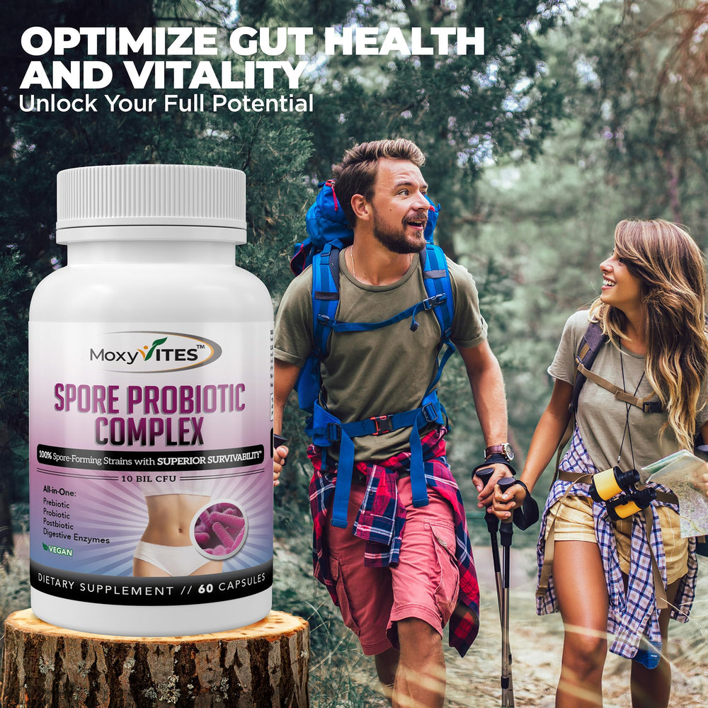 MoxyVites Spore Probiotic Complex demonstrates immune and digestive balance with spore strains.