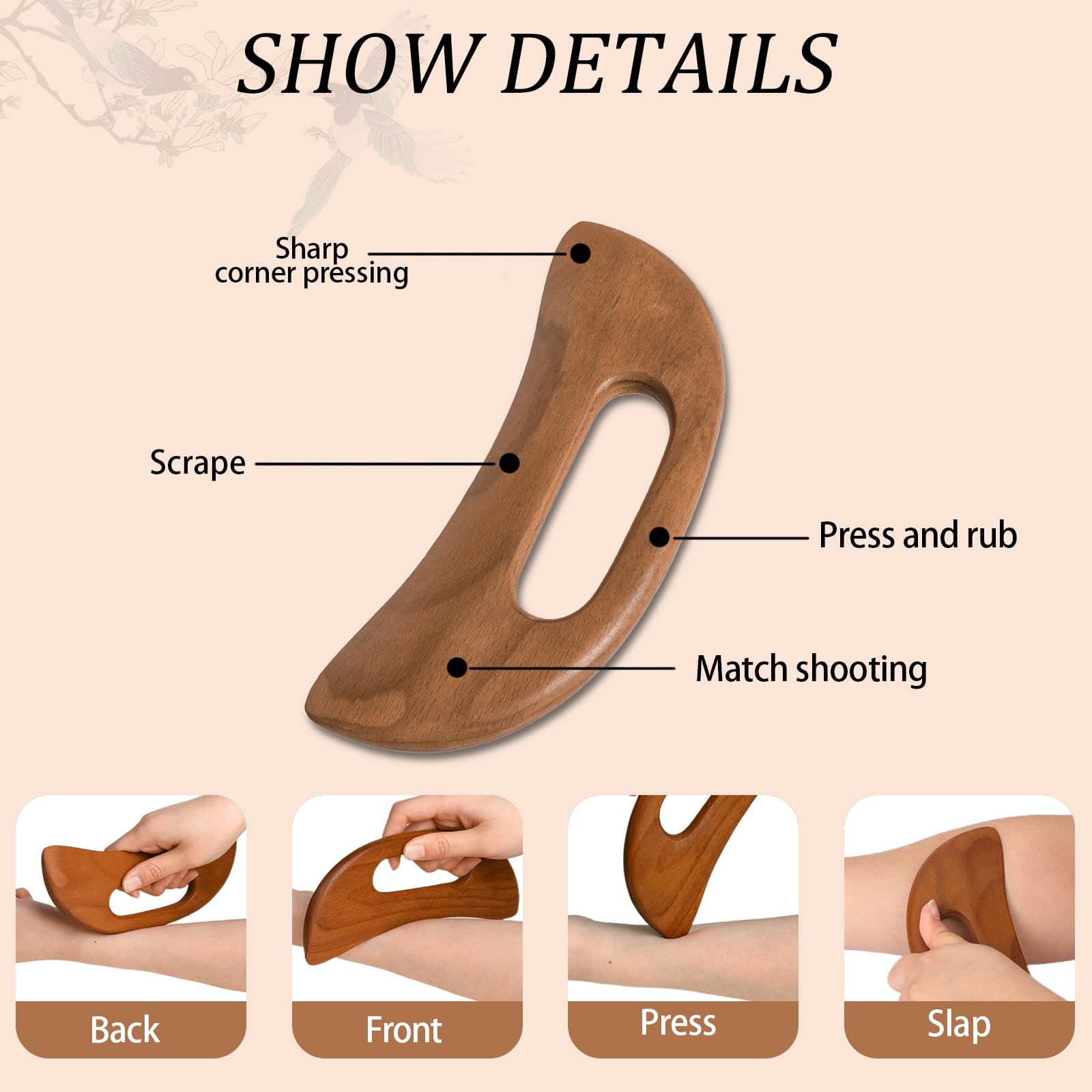 Mozeat Lens wooden gua sha board grip design for comfortable handling.