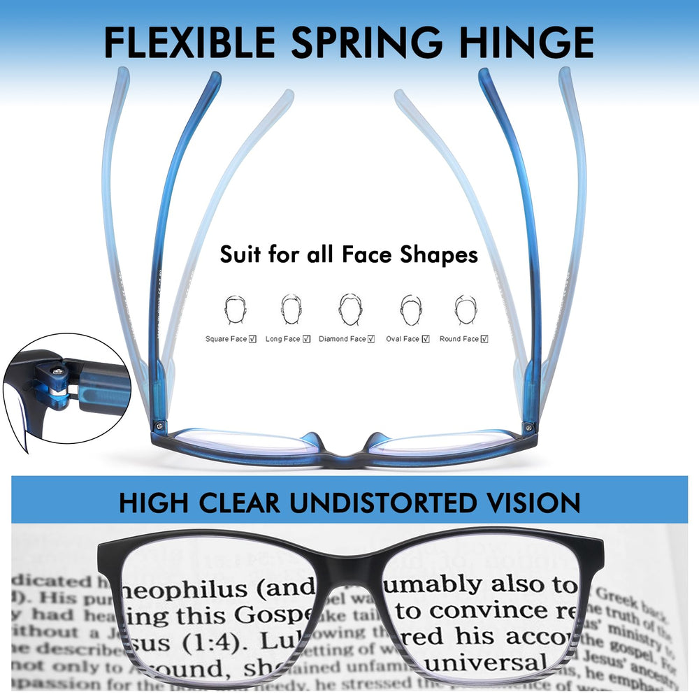MOZVND blue light blocking glasses reduce computer glare for longer reading sessions.