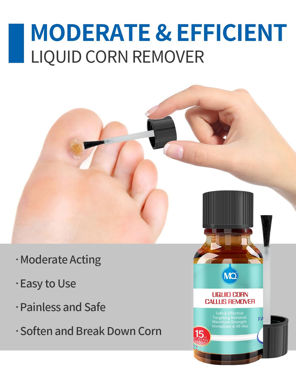 MQ corn remover brush included for easy, clean application