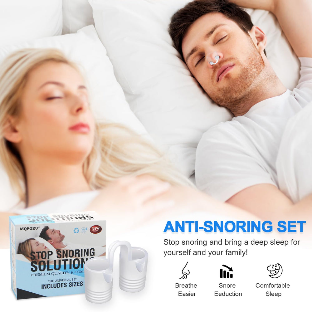 MQFORU nasal dilators packaging shows 12-pack and 4 sizes for versatile sleep fits.