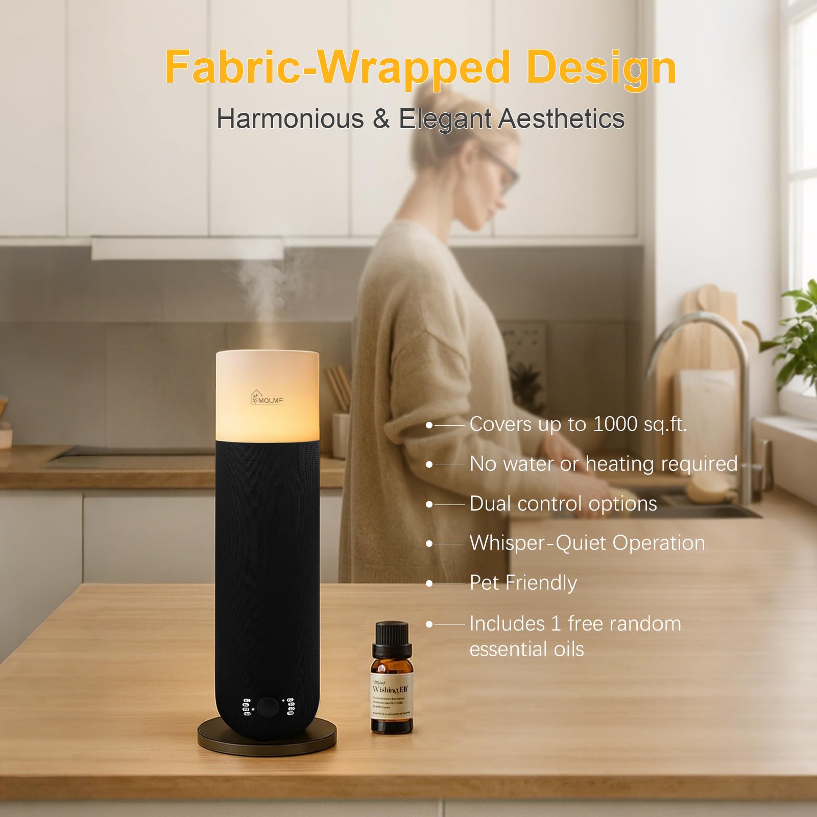 MQLMF Hotel Collection Diffuser Weave Black candlelight LED top creates warm ambiance.