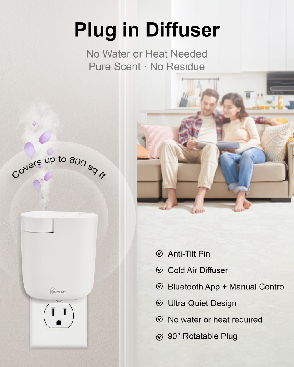 MQLMF diffuser delivers nano mist without water for a clean fragrance.