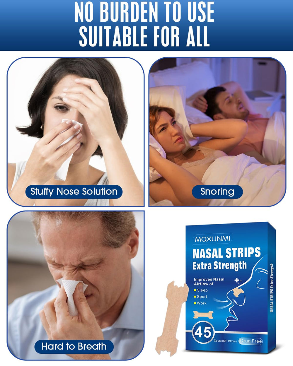 MQXUNMI nasal strips extra strength stays-put during exercise for steady breathing