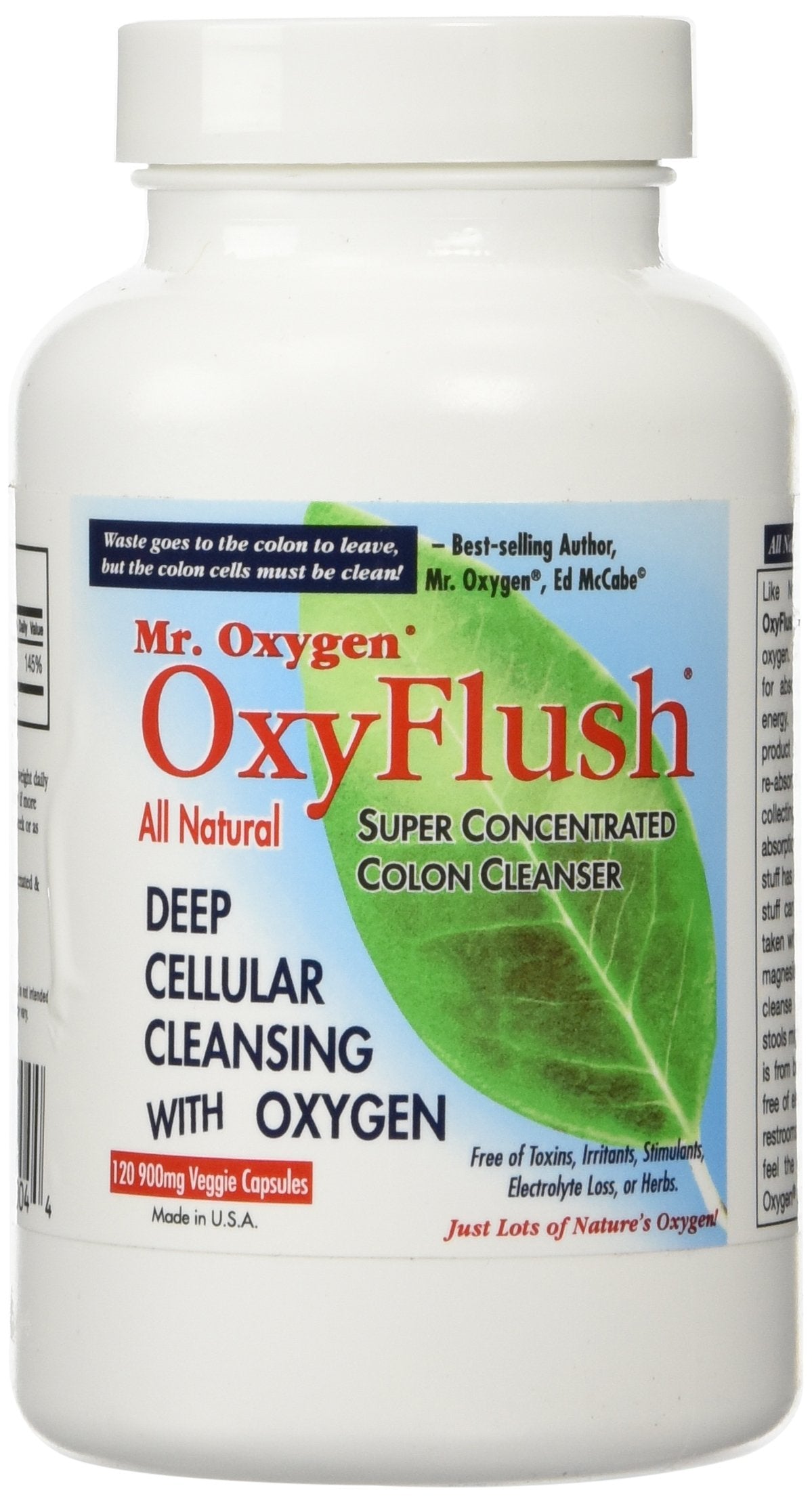 Mr. Oxygen OxyFlush bottle with 120 capsules for daily digestive support.