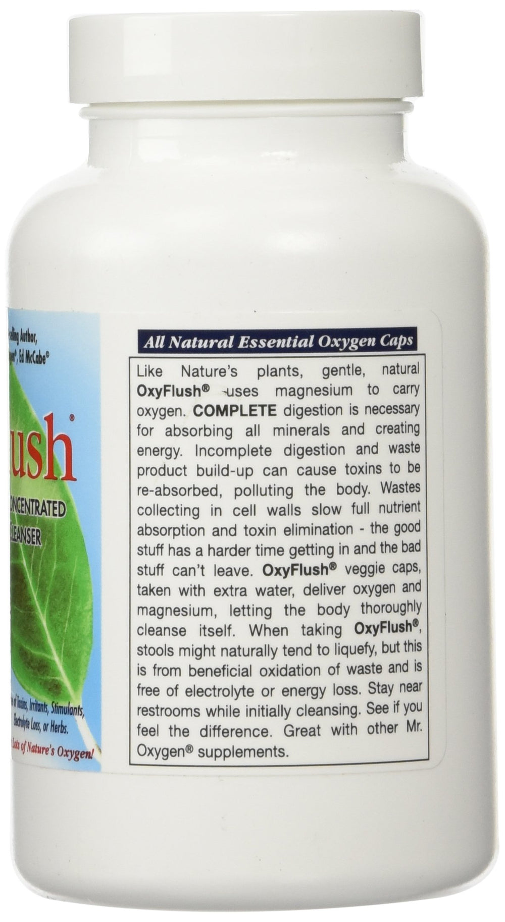 OxyFlush capsules close-up showing capsules and magnesium carrier for gut wellness.
