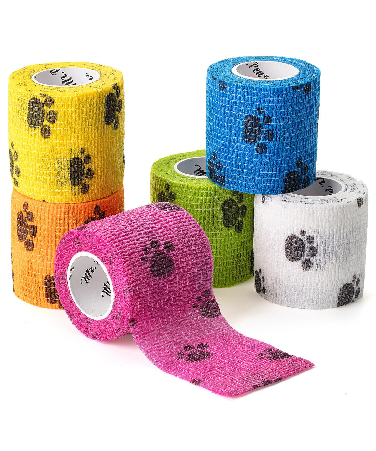 Mr. Pen paw-design bandage wrap in vibrant colors, 2in by 5yds