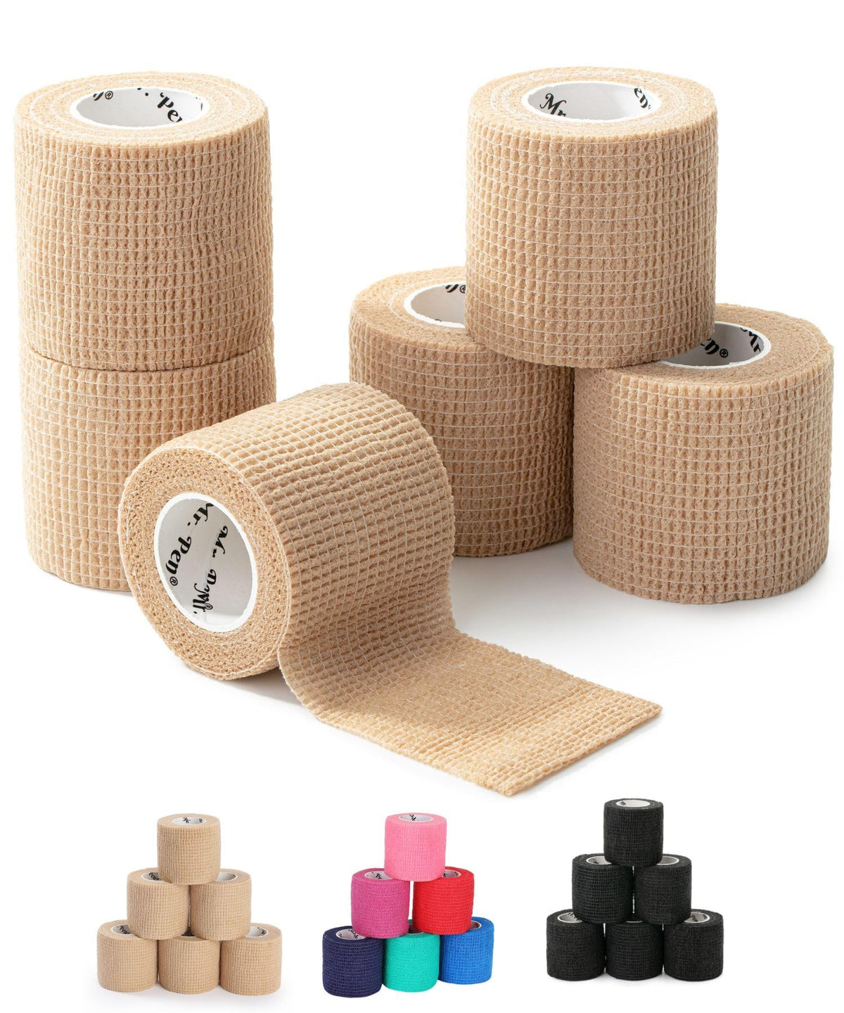 Mr. Pen self-adhesive bandage wrap 2in x 5yds in nude color, secure and breathable.