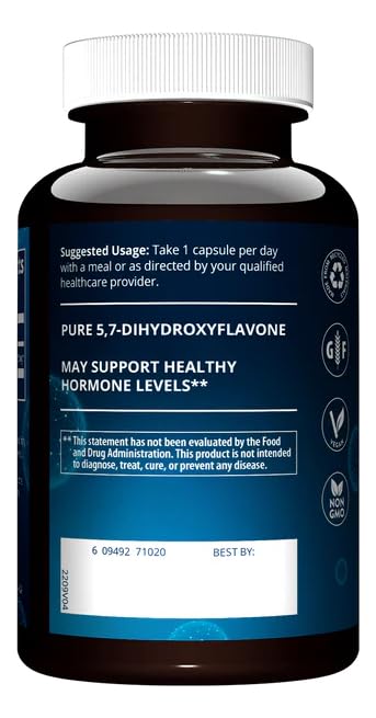 MRM Chrysin 500mg capsules on table, convenient daily dosage