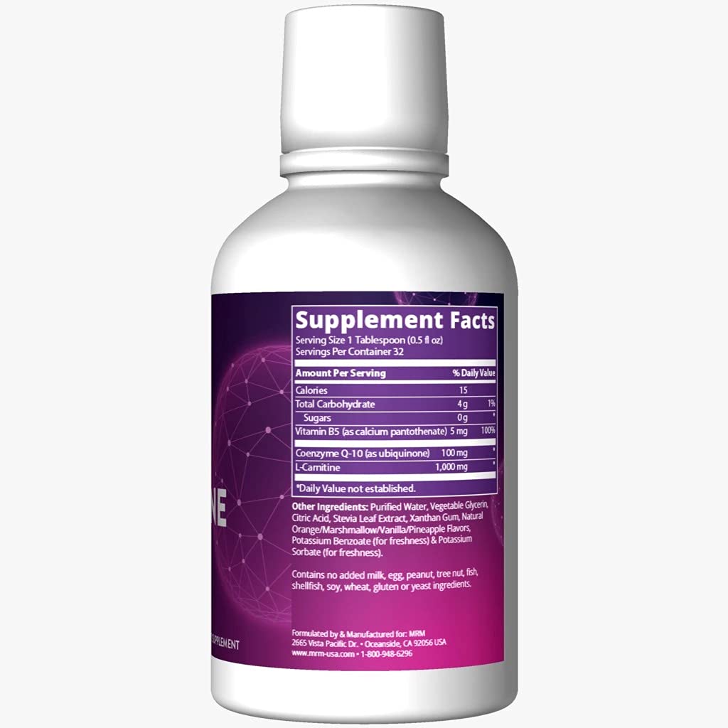 MRM CoQ-10 L-Carnitine liquid pour into a glass for easy mixing.