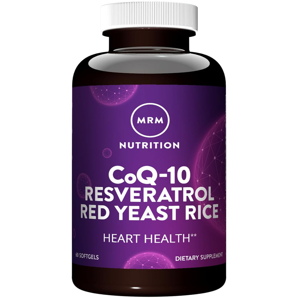 MRM CoQ-10 Resveratrol Red Yeast Rice bottle highlighting heart health support