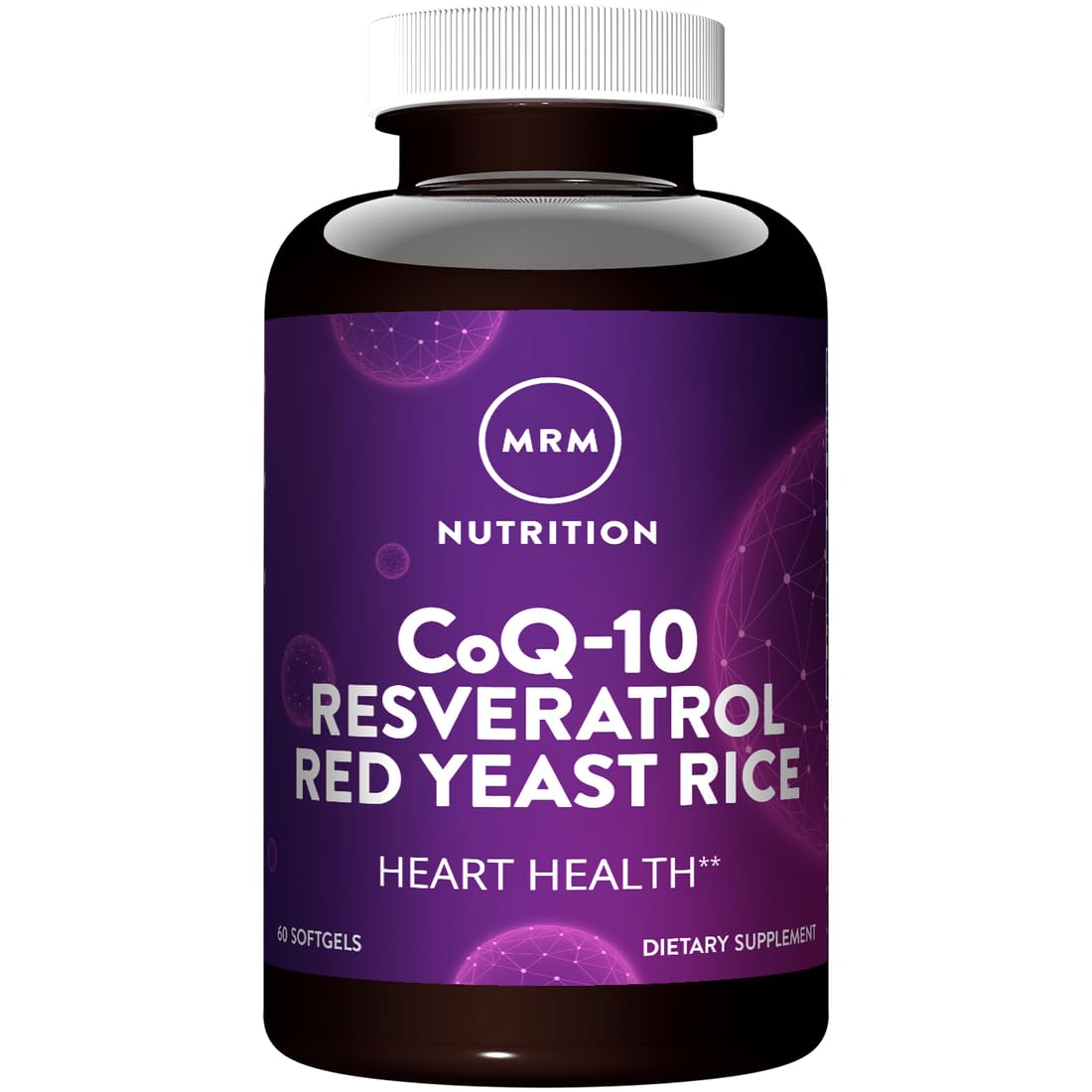 MRM CoQ-10 Resveratrol Red Yeast Rice bottle highlighting heart health support