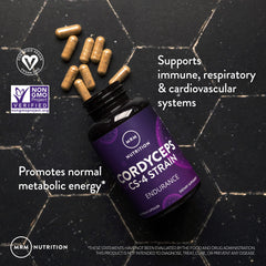 MRM Cordyceps CS-4 compact packaging signals vegan, non-GMO quality
