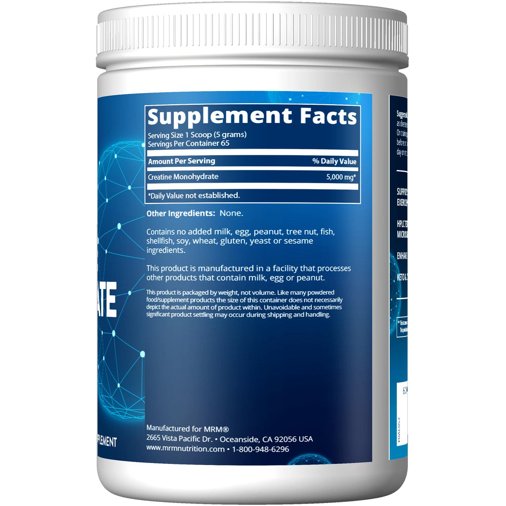 MRM Creatine Monohydrate Powder scoop illustrates convenient dosing for workouts