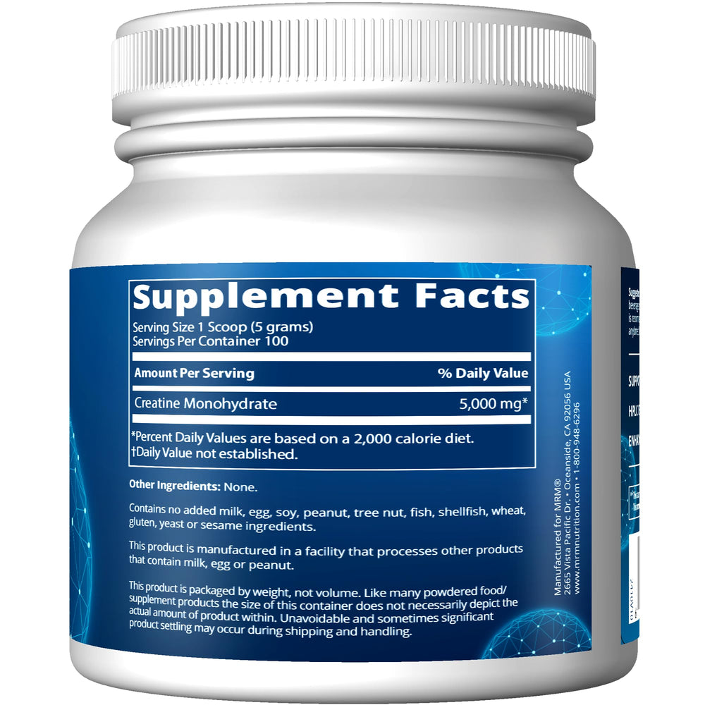 MRM Creatine Monohydrate 500 powder being poured, hinting at enhanced energy during training