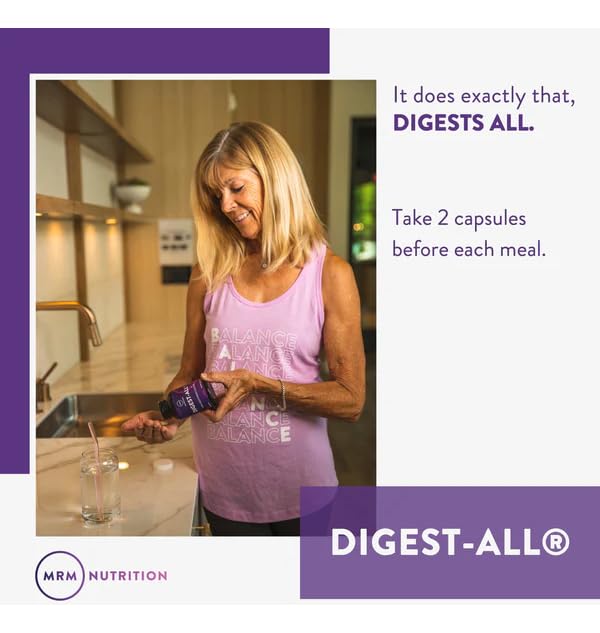 MRM Digest-All recommended mealtime dosing showing two capsules before meals