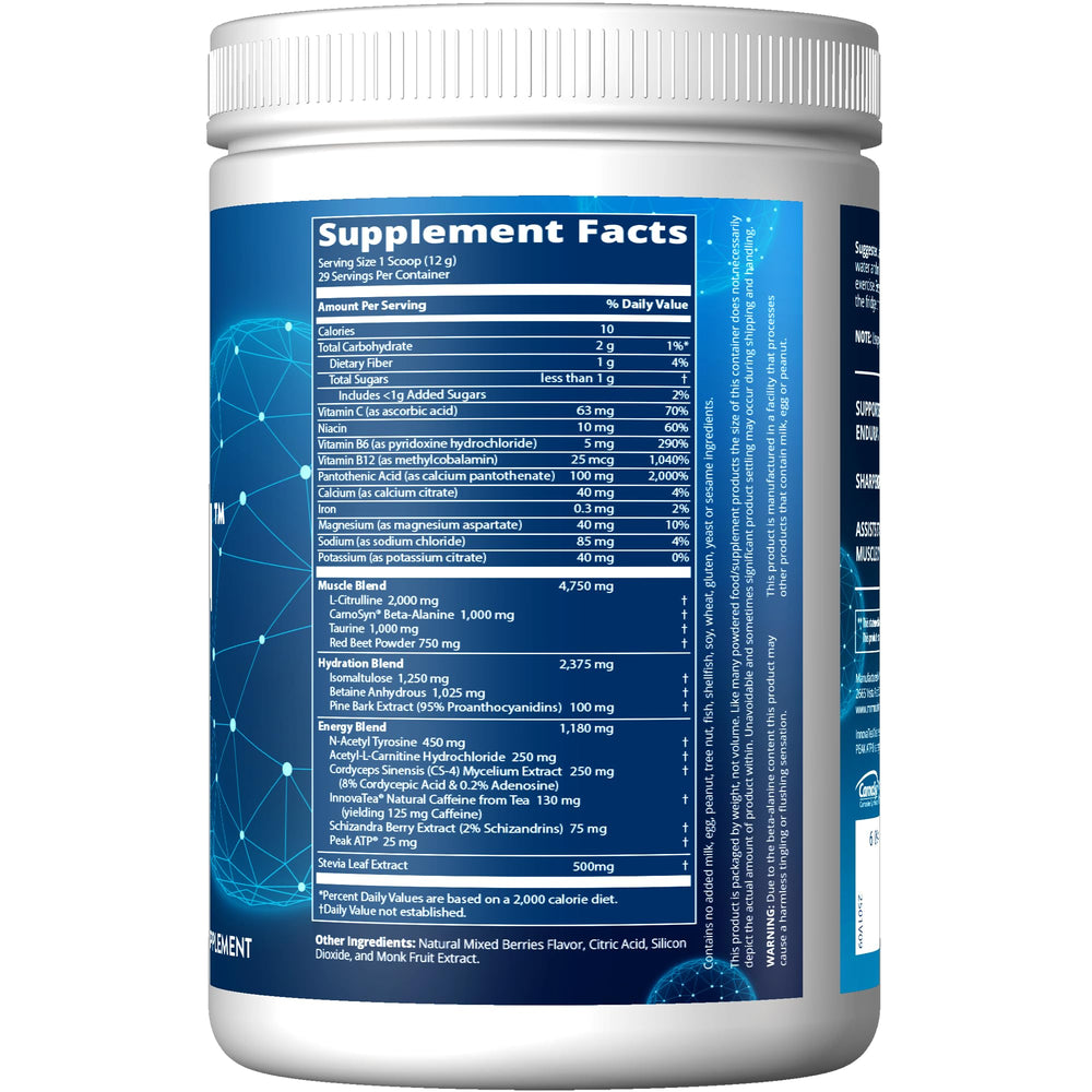 MRM Driven pre-workout mixed berry scoop highlights convenient serving for athletes seeking consistent energy