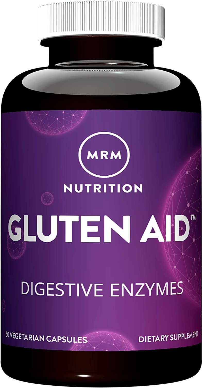 MRM Gluten-Aid bottle label highlighting gluten and dairy digestion support