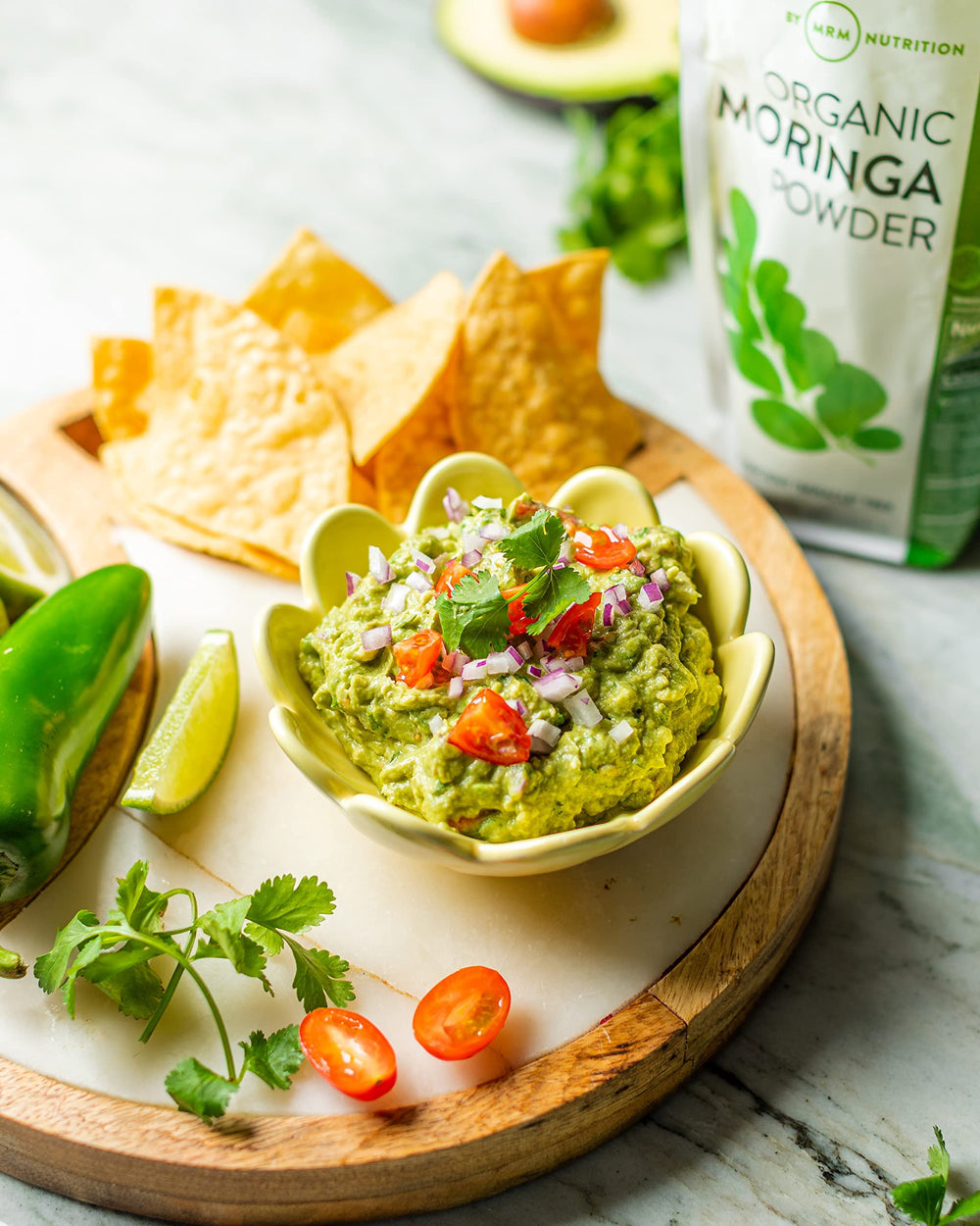 MRM Moringa powder label notes minerals like calcium and potassium