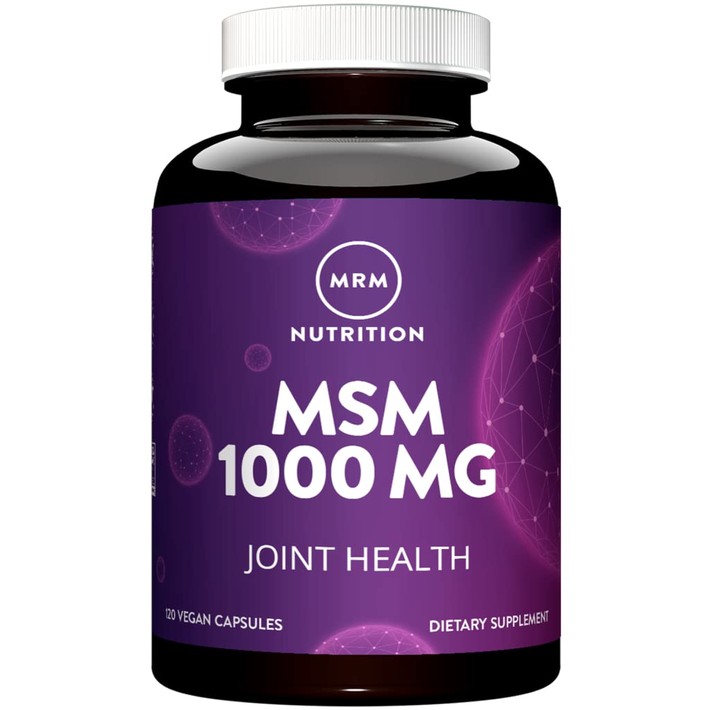 MRM MSM 1000mg capsules bottle top view for joint support and daily vitality