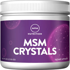 MRM MSM Crystals bottle closeup for joint support and daily vitality.