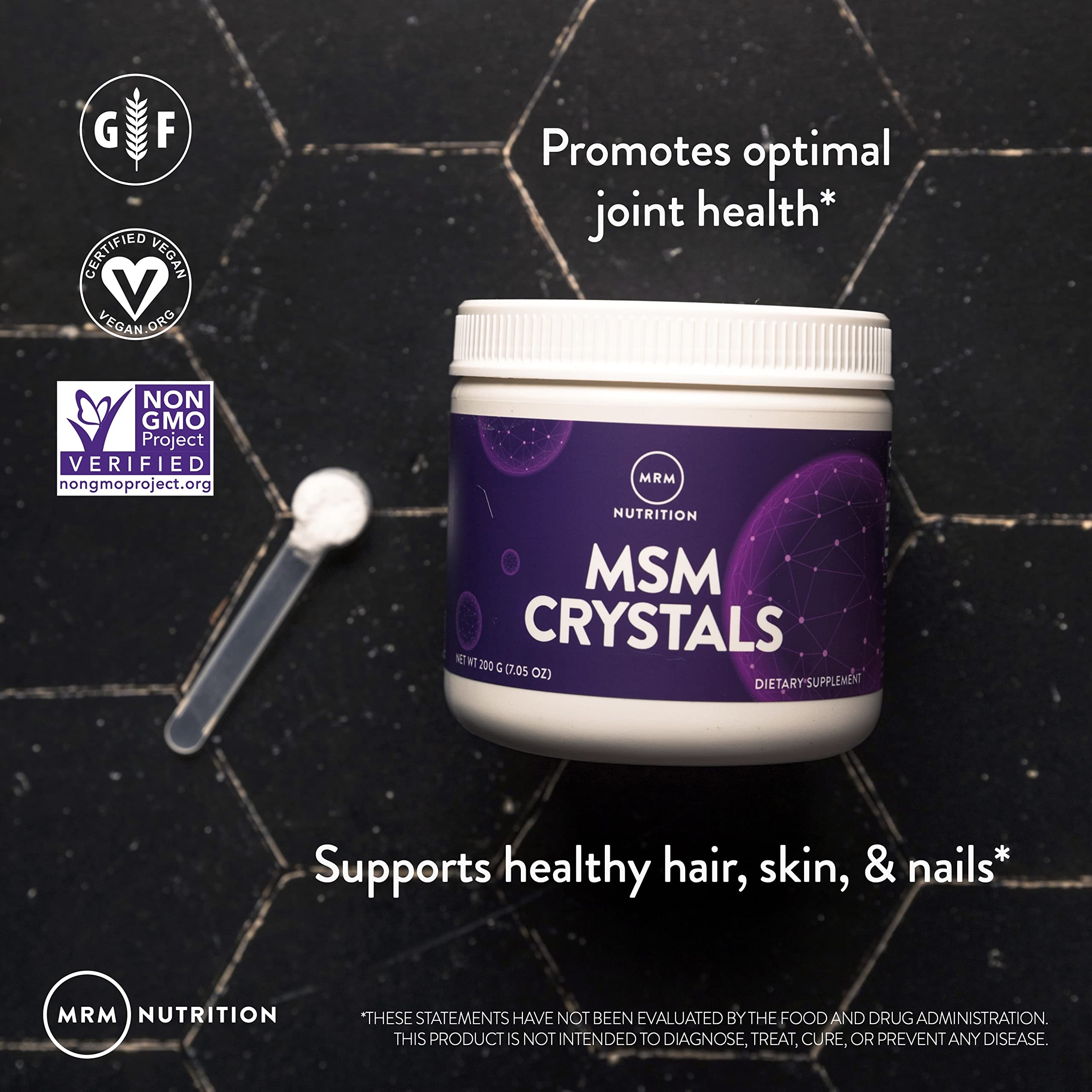 MRM MSM Crystals dissolve easily in drinks for versatile use.