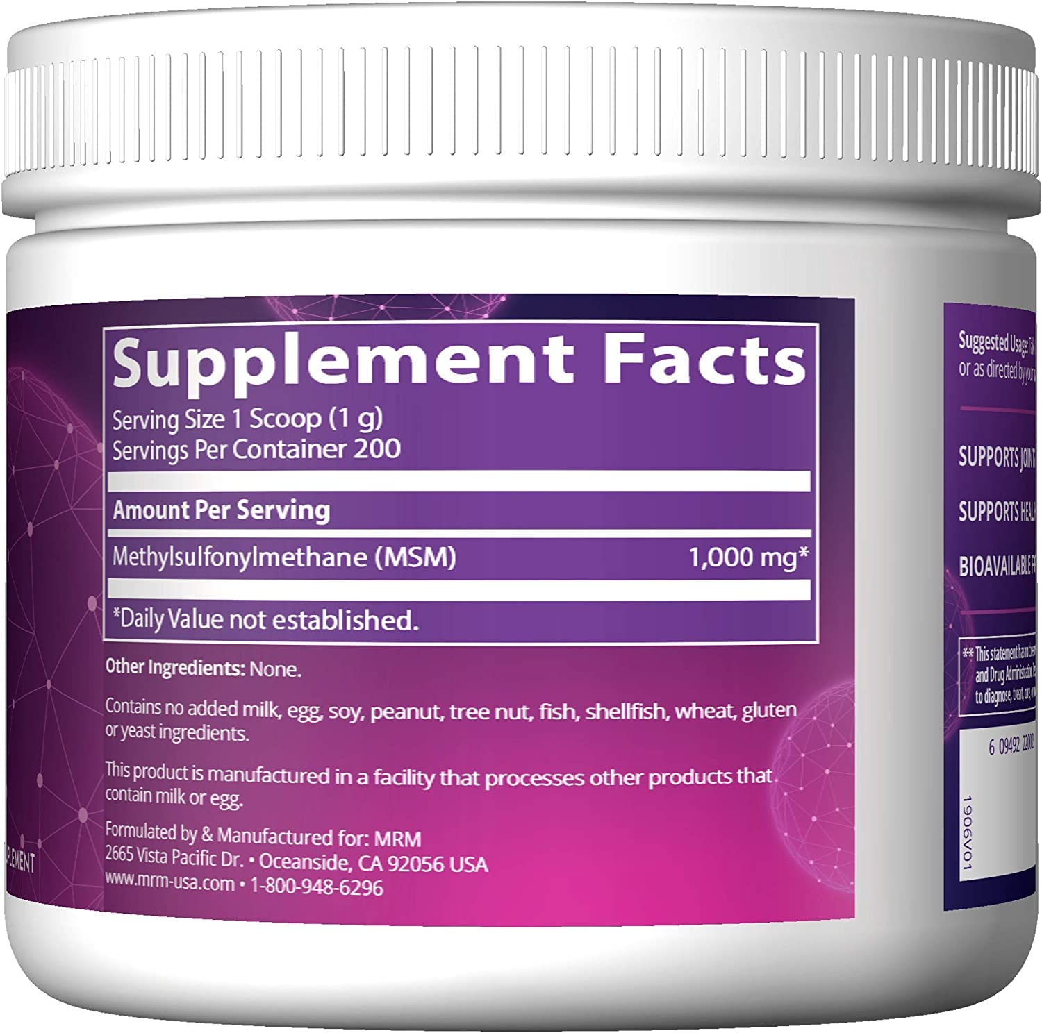 MRM MSM Crystals powder scoop ready for convenient morning mix.