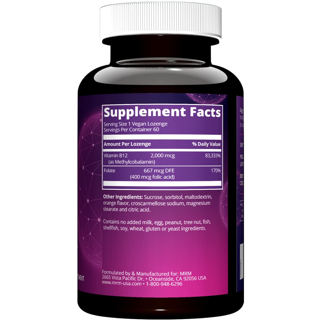 MRM Vitamin B-12 sublingual tablet dissolving under tongue accelerates absorption for energy