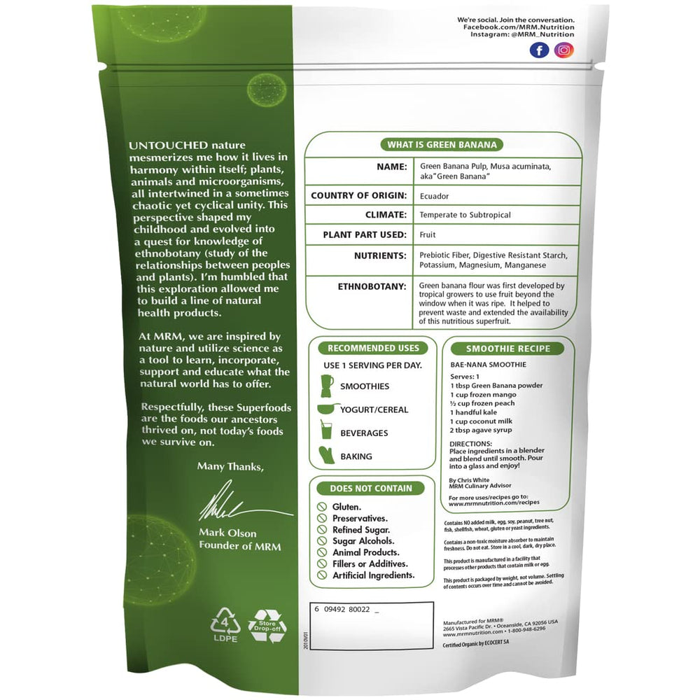 MRM Nutrition Organic Green Banana Powder pour blends easily into drinks.