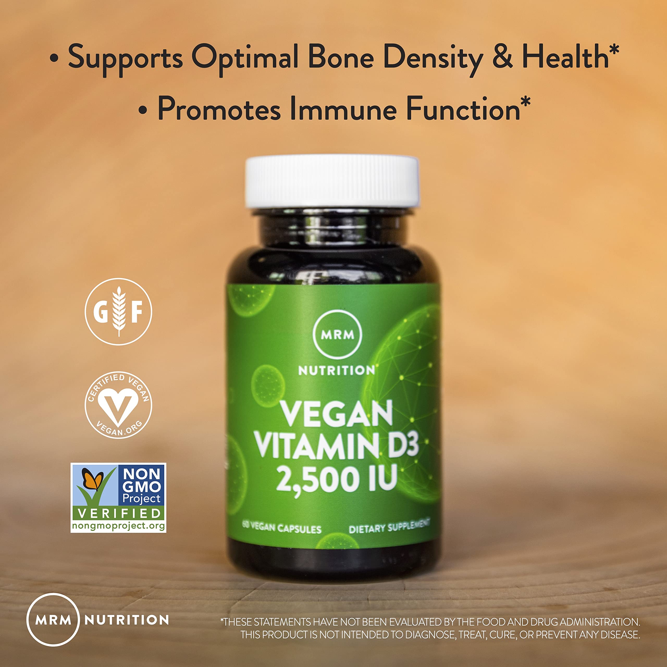 MRM vegan vitamin D3 packaging closeup showcases pure vegan formula