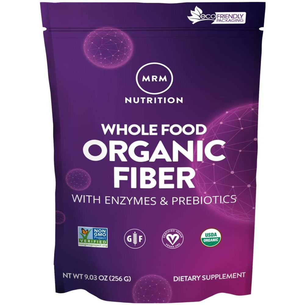 MRM Nutrition Whole Food Organic Fiber bottle front shows an organic formula for daily fiber support