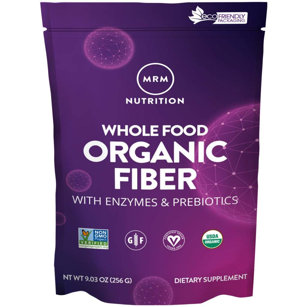 MRM Nutrition Whole Food Organic Fiber bottle front shows an organic formula for daily fiber support