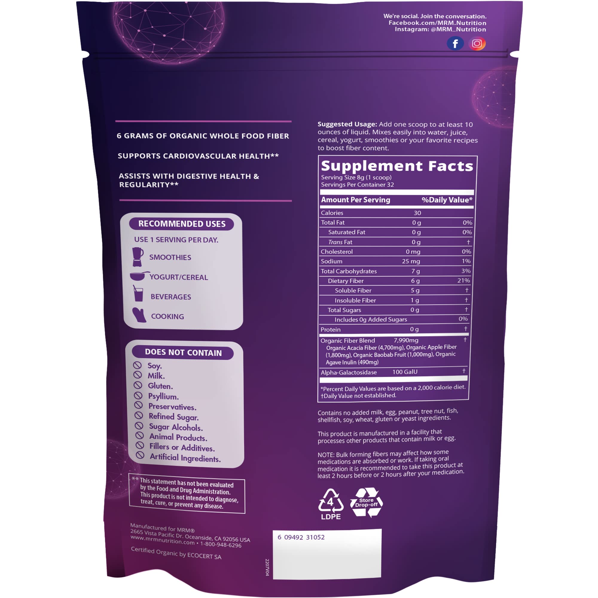 MRM Nutrition Organic Fiber scoop demonstrates easy serving