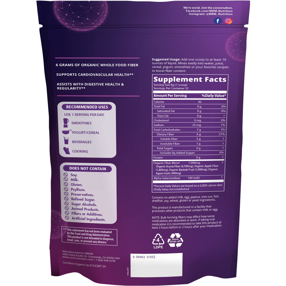 MRM Nutrition Organic Fiber scoop demonstrates easy serving