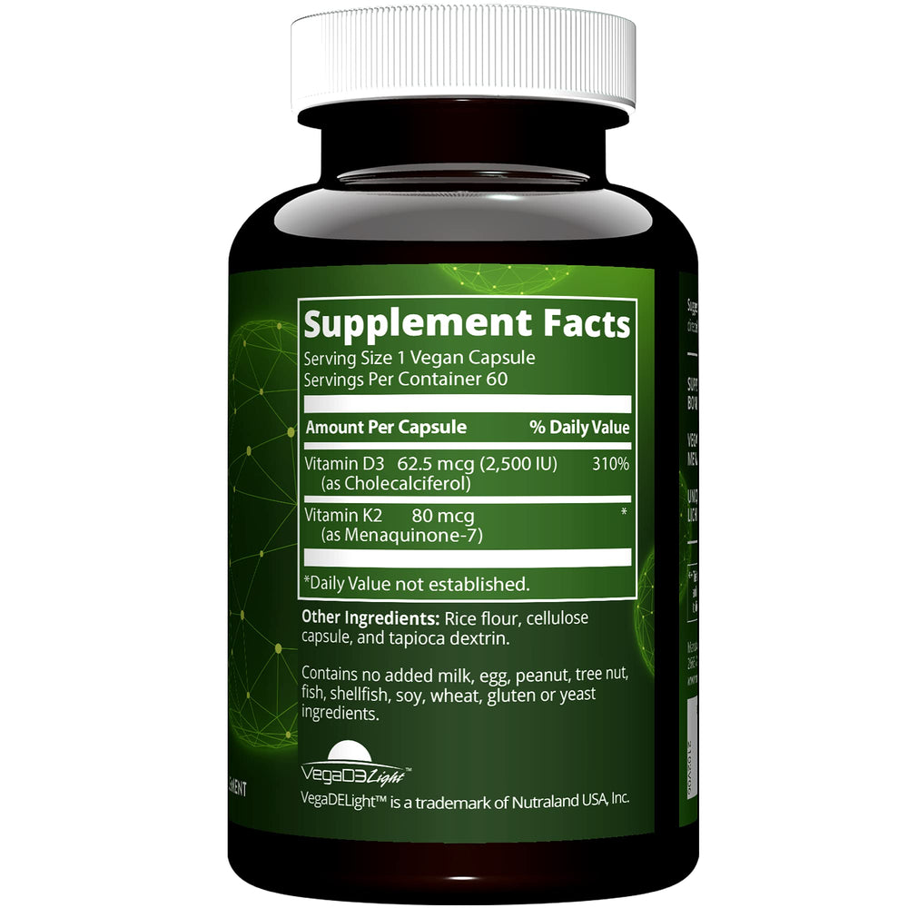 MRM Nuturition vegan capsules, a convenient daily dose of D3 and K2 for bone health