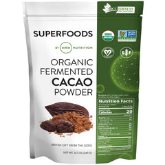 MRM Organic Fermented Cacao Powder jar, premium packaging for antioxidant-rich cooking