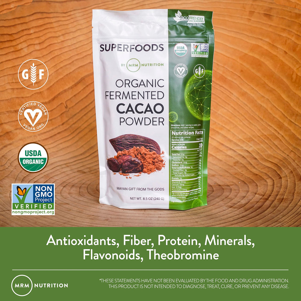 MRM Organic Fermented Cacao Powder in a smoothie for flavorful energy