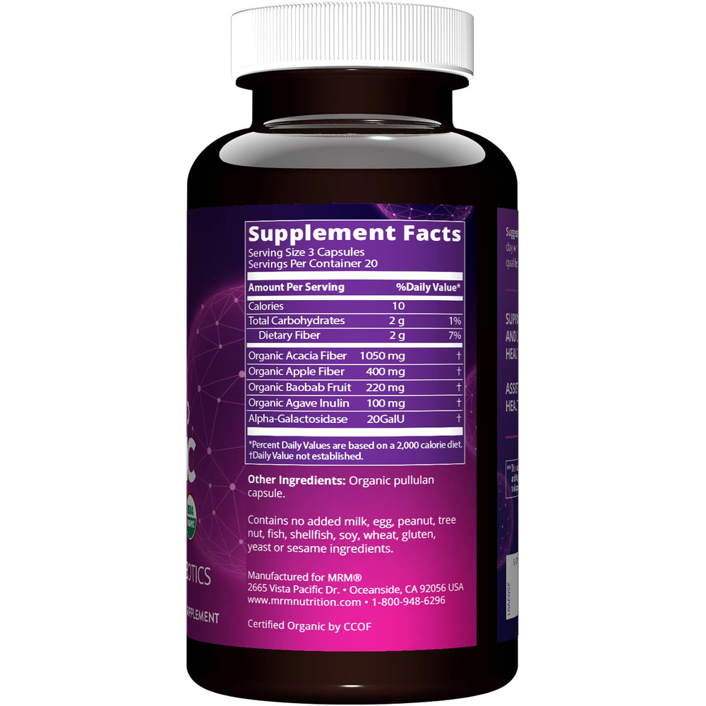 MRM Organic Fiber capsules close-up for microbiome support