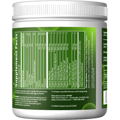 MRM Organic Pre-Workout powder swirling in water for quick mixing.