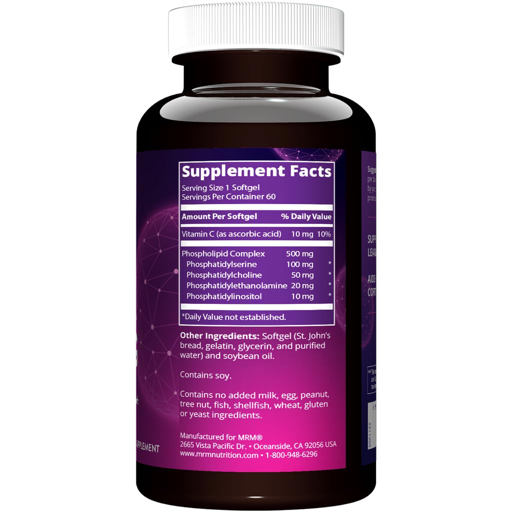 Close-up of MRM PS 100mg capsules for easy daily supplementation.