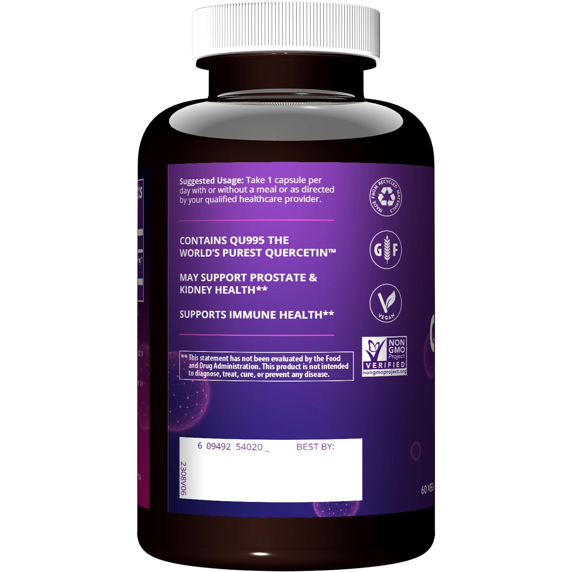 MRM Quercetin bottle on counter suggesting a simple daily routine for immune and cardiovascular wellness.
